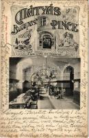 1906 Budapest V. Mátyás Pince belső: A bor és dal csak vigasztal. Eskü tér 6., Klösz György Art Nouveau, floral (EK)