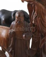 13 darab faragott fa szobor, kopásokkal, sérülésekkel, hiánnyal, közte érdekes, jó darabokkal, m: 23...