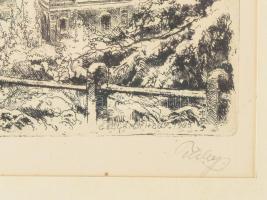 Tichy Kálmán (1888-1968): Tél Budán (Gellérthegy), 1965. Rézkarc, papír. Jelzett. Üvegezett fakeretb...