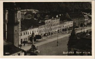 Besztercebánya, Banská Bystrica; Fő tér, Steiner, Roth & Kovác, Alois Fischer, Pável Tóth Bodega, Steiner és Löwy, M. Kálmán üzlete / main square, shops. Luna 2924.