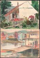 Jelzés nélkül, össz. 10 db rajz: Kertrészletek, városképek, portrék. Akvarell vagy ceruza, papír. 30...