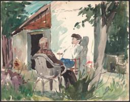 Jelzés nélkül, össz. 10 db rajz: Kertrészletek, városképek, portrék. Akvarell vagy ceruza, papír. 30...