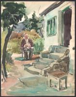 Jelzés nélkül, össz. 10 db rajz: Kertrészletek, városképek, portrék. Akvarell vagy ceruza, papír. 30...