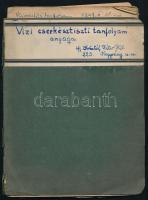 1947 Vízi cserkésztiszti (vízivezetői) tanfolyam anyaga, ifj. Kristóf Péter Pál, 223. Koppány cserkészcsapat. Kézzel írt füzet, 20 beírt oldal + külön lapokon további feljegyzések. Sérült, levált borítóval.