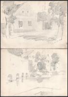 Olvashatatlan jelzéssel vagy jelzés nélkül, össz. 10 db rajz: Városképek, portrék. Akvarell, ceruza,...