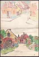 Olvashatatlan jelzéssel vagy jelzés nélkül, össz. 10 db rajz: Városképek, portrék. Akvarell, ceruza,...