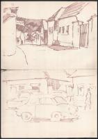 Olvashatatlan jelzéssel vagy jelzés nélkül, össz. 10 db rajz: Városképek, portrék. Akvarell, ceruza,...