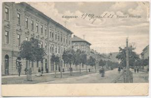 1909 Kolozsvár, Cluj; Ferenc József út, Máté üzlete, zsinagóga / street, shop, synagogue (EB)