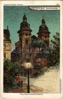 Düsseldorf, Jesuitenkirche. Düsseldorfer Künstler-Postkarte No. 1. v. Stephan Schoenfeld. litho s: Wille (worn corner)
