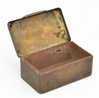 Argentor art deco ékszeres doboz, ezüstözött alpakka, fa betéttel, jelzett, kopott, 13,5x8x6 cm