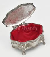 Francia fém ékszeres doboz, béléssel, kopott, 4 lábon áll, 16x13x7 cm