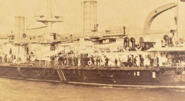 cca 1890 Olaszország S.M.S. Ruggiero di Lauria hadihajót ábrázoló nagy méretű keményhátú fotó valami...