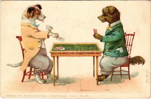 1898 (Vorläufer) Kártyázó kutyák / Dogs playing cards. Theo. Stroefer's Kunstverlag Aquarell-Postkarte Serie V. No. 5262. litho (EK)