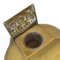 Szecessziós német réz kalamáris, üvegbetét nélkül, alján jelzett, kopott, 12,5x11,5 cm