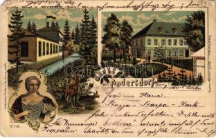 1901 Ondrásov, Andersdorf-Sauerbrunn (Bärn, Moravsky Beroun); Maria Theresia Quelle, Post-Amt / spa, post office. Art Nouveau, floral, litho (EM)