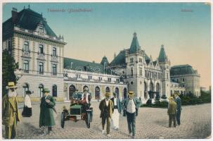 Temesvár, Timisoara; Józsefváros, indóház, vasútállomás, montázs automobillal / railway statiton, montage with automobile (EK)