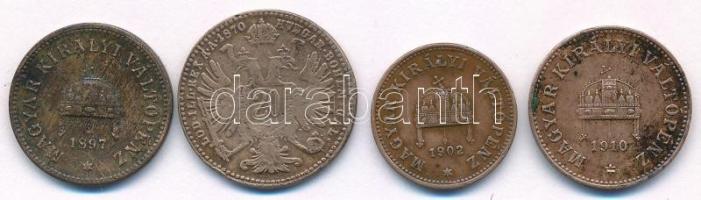 1897-1910. 2f bronz (2xklf) + 1902. 1f bronz + Ausztria 1870. 20kr "Ferenc József" bronz u...