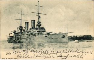 1905 SMS Babenberg az Osztrák-Magyar Haditengerészet Habsburg-osztályú pre-dreadnought csatahajója / K.u.K. Kriegsmarine Linienschiffe / WWI Austro-Hungarian Navy, SMS Babenberg pre-dreadnought battleship. Dep. M. Clapis