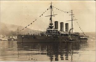 1912 Abbazia, Opatija; Osztrák-magyar haditengerészet csatahajója matrózokkal / K.u.K. Kriegsmarine / Austro-Hungarian Navy battleship with mariners. Erich Bährendt photo (EK)