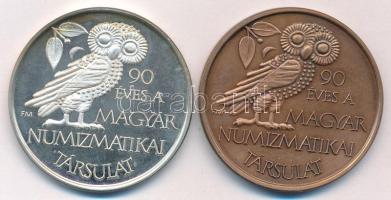 Fritz Mihály (1947-) 1991. "90 éves a Magyar Numizmatikai Társulat / MNT" Ag és bronz emlékérem (35,94g/0.835/42,5mm) T:UNC,AU (eredetileg PP) kis patina