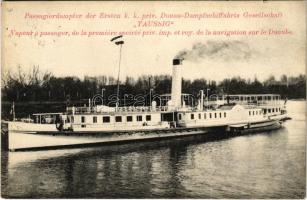 1909 Passagierdampfer der Ersten k. k. priv. Donau-Dampfschiffahrts Gesellschaft Taussig / DGT oldalkerekes személyszállító gőzhajó. Divald Károly műintézete / DDSG passenger steamship TAUSSIG (kis szakadás / small tear)