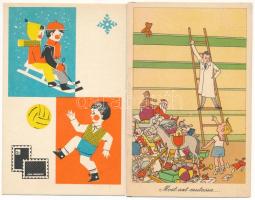 20 db MODERN magyar retro grafikai képeslap vegyes minőségben. Képzőművészeti Alap: humor és üdvözlő / 20 modern Hungarian retro graphic postcards in mixed quality: humour and greetings