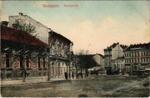 Budapest II. Széna tér, gyógyszertár, villamos. Taussig A. (fl)