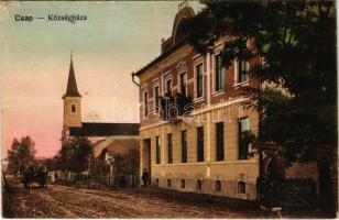 1916 Csap, Cop, Chop; Községháza. Vasúti levelezőlapárusítás 4970. / town hall (fl)