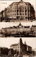 Temesvár, Timisoara; Lloyd palota, Bega, Royal szálloda, Református palota és Mária szobor, villamosok, Brauch és Comp. üzlete / palaces, statue, trams, shop, hotel (fa)