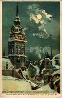 München, Munich; Winter night, music sheet. Karl Stücker litho