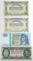 10db-os vegyes pengő, forint bankjegy tétel, közte 1945. 100P (2x) + 1000P "Magyar Éremgyűjtők VI. vándorgyűlése és III. Szolnoki Numizmatikai Kiállítás" felülbélyegzéssel + 10.000P (2x) egyugrásos sorszámkövetők + 1946. 1.000.000MP "Magyar Éremgyűjtők VI. vándorgyűlése és III. Szolnoki Numizmatikai Kiállítás" felülbélyegzéssel + 10.000.000AP (2x) + 1962. 10Ft + 2005. 1000Ft "DA" T:XF-VG közte szép papír, szakadás, anyaghiány, folt