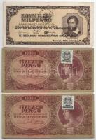 10db-os vegyes pengő, forint bankjegy tétel, közte 1945. 100P (2x) + 1000P "Magyar Éremgyűjtők ...