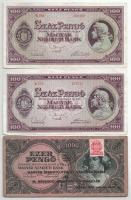 10db-os vegyes pengő, forint bankjegy tétel, közte 1945. 100P (2x) + 1000P "Magyar Éremgyűjtők ...