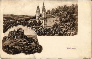 1924 Máriaradna, Mária-Radna, Radna (Lippa, Lipova); Kegytemplom, Solymosi vár. Csauscher József kiadása / pilgrimage church, Soimos castle (Rb)