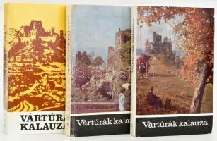 Vártúrák kalauza I-III. köt. Teljes! I. köt.: Észak-magyarországi, alföldi várak és vártúra-útvonalak. Szerk.: Dely Károly. 8 térkép-melléklettel (2-9.) II. köt.: Dunántúli várak és vártúra-útvonalak. Szerk.: Dely Károly. 10 térkép-melléklettel (1-10.) III. köt.: Vártúrák Csehszlovákiában és Romániában. Bp., 1969-1973-1983., Sport. Gazdag fekete-fehér fotóanyaggal illusztrált. Kiadói kartonált papírkötés