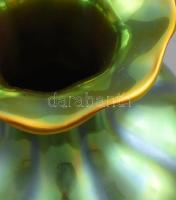 Zsolnay eozin hólyagos váza, mézsárga és zöldes eozinmázakkal festett, kis mázkarcokkal, m: 16 cm