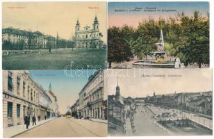 4 db RÉGI erdélyi város képeslap vegyes minőségben: Marosvásárhely, Brassó, Nagyvárad, Temesvár / 4 pre-1945 Transylvanian town-view postcards in mixed quality: Timisoara, Brasov, Targu Mures, Oradea