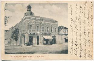 Szamosújvár, Gherla; Hitelbank r.t. épülete, Sahin Kristóf üzlete. Todorán Endre kiadása / bank, shop (EK)