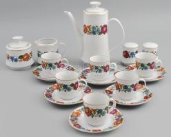 Kalocsai teás készlet, teljes + 2 db sóborsszóró, jelzett, minimális kopottsággal.