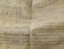 1908 Ferenc József tudományegyetem jogi diploma pergamenen, koszos