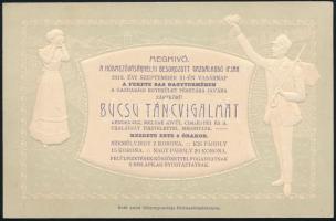 1913 A hódmezővásárhelyi besorozott Gazdálkodó ifjak táncvigalmának meghívója, dombornyomott, plasztikus grafikával 17x11 cm