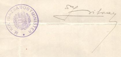 1931 M. Kir. Igazságügyminiszter által kiállított előléptető okirat, Zsitvay Tibor igazságügy-minisz...