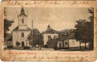 1901 Felsővisó, Felső-Visó, Viseu de Sus; Római katolikus templom, iskola és parókia. Bárány Tivadar kiadása / Catholic church, school and parish (kopott sarkak / worn corners)