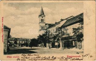 1903 Nagyenyed, Aiud; Fő tér részlet, üzlet, templom. Winkler János kiadása / main square, shop, church (EK)