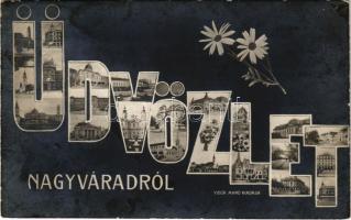 1912 Nagyvárad, Oradea; Üdvözlet mozaiklap. Vidor Manó kiadása / greetings, multi-view postcard