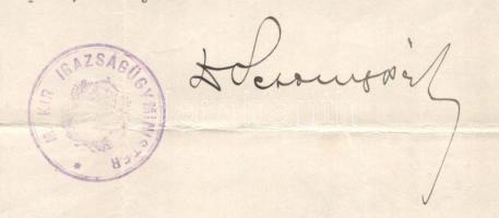 1928 M. Kir. Igazságügyminiszter által kiállított okirat Pesthy Pál igazságügy-miniszter saját kezű ...