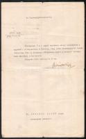 1919 március 17. A Károlyi-kormány igazságügyminisztere által kiállított okirat Juhász Nagy Sándor igazságügy-miniszter saját kezű aláírásával, bélyegzőjével + járásbírósági felmentő okirat