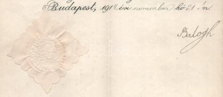 1914 A M. Kir. Igazságügyminiszter által kiállított albírói kinevező okmány Balogh Jenő igazságügy-m...