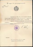 1940 A M. Kir. Igazságügyminiszter által kiállított albírói kinevező okmány Radocsay László igazságügy-miniszter saját kezű aláírásával, bélyegzőjével