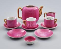 11 darabos babaporcelán teás készlet, kopással, repedéssel, hiányos